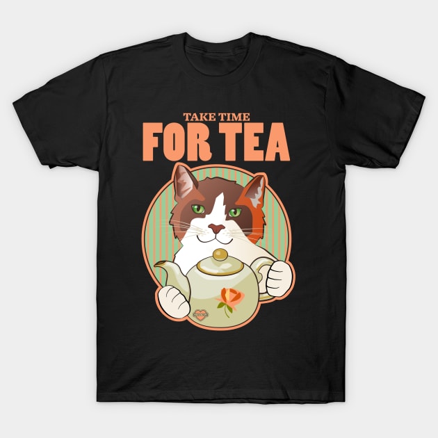 Take Time for Tea Calico Cat T-Shirt by Sue Cervenka